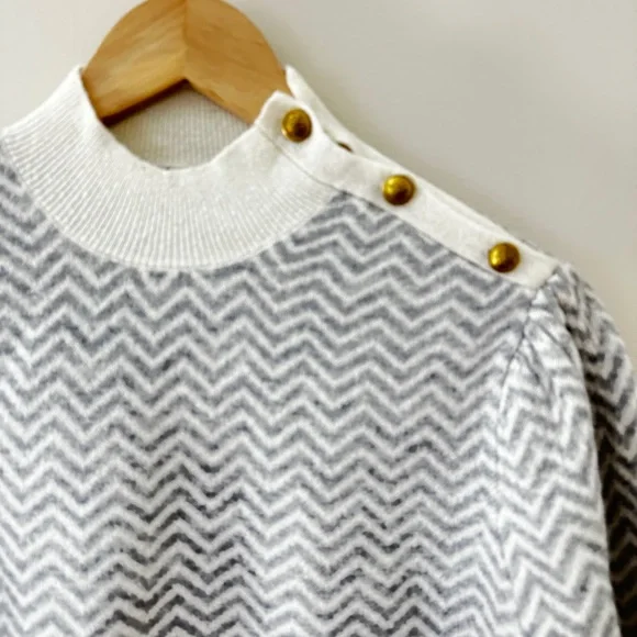 J.Crew Button-Detail Mockneck Sweater in Herringbone - Grey / White NWT - Picture 5 of 7